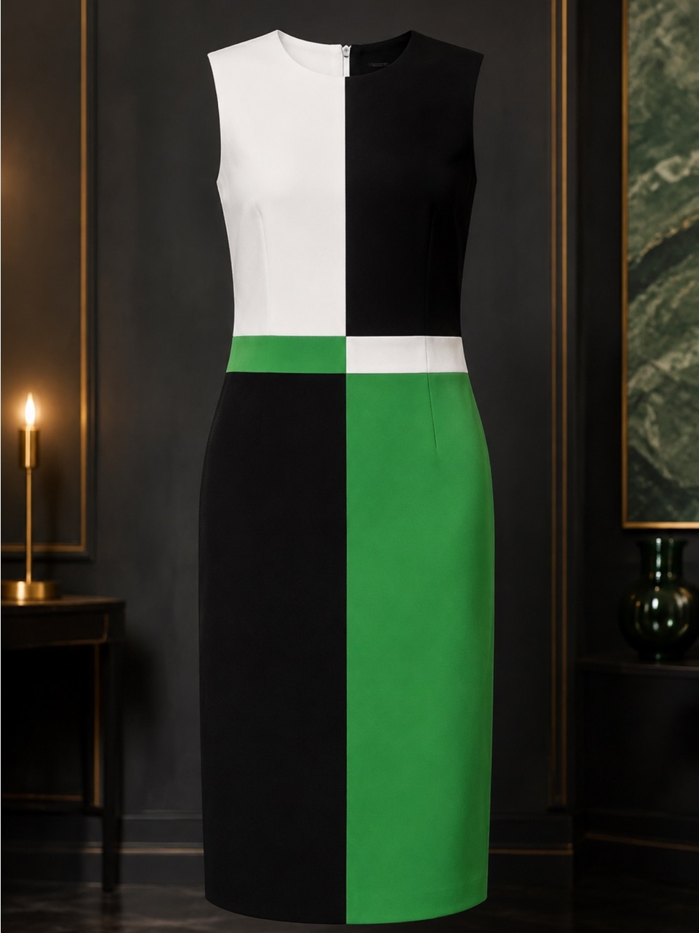 Calvin Klein Green Black White Sleeveless Maxi Dress-100% Polyester - Picture 2 of 10
